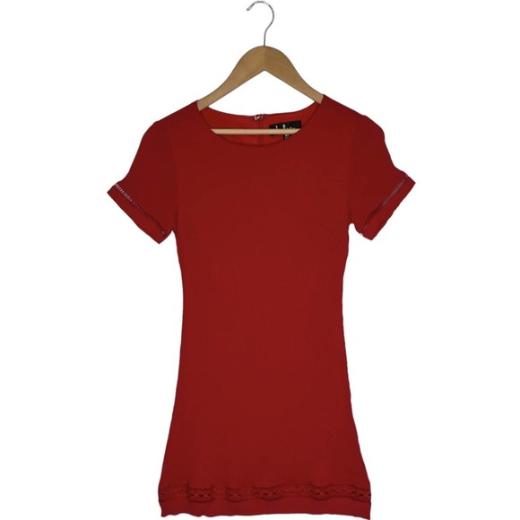 Lulus Womens XS Perfect Time Shift Dress Short Sleeve Gauzy Embroidered Red - Picture 2 of 16